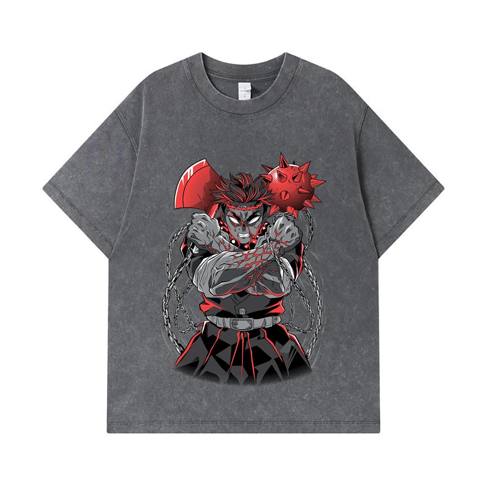 275 GSM Washed T-shirts 100% Cotton Demon Slayer V24 Gyomei Print Unisex Heavy Cotton T Shirt