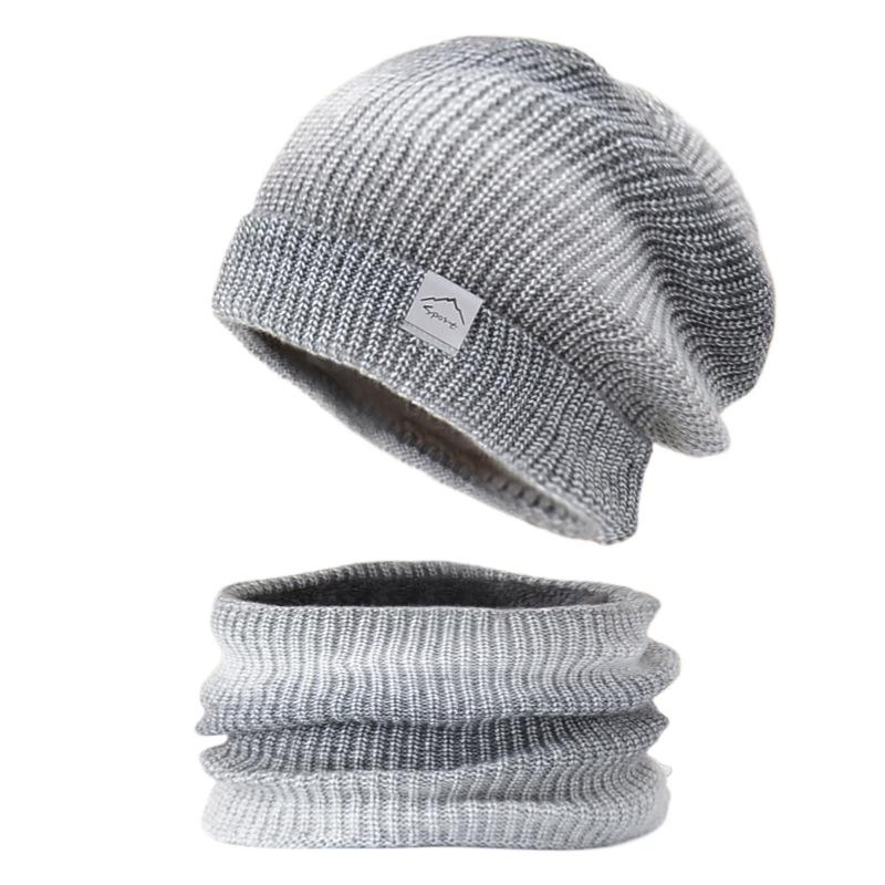 Hat autumn and winter Korean version gradual change color wool hat thickened warm ear protection cold knitted hat two-piece set