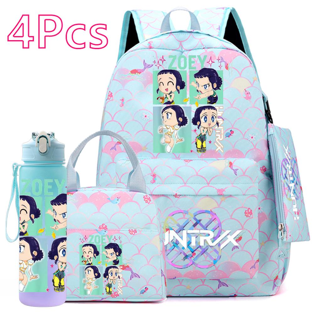 4Pcs/set Anime Cute K-POP Printed Backpack Large Capacity Bookbag HandBag Case Bag with 750ml Water Bottler Boy Girl SchoolBag Waterproof Mochila