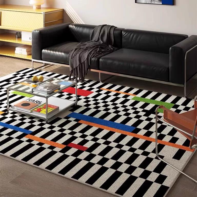 Simple Black Stripe Living Room Decoration Carpet Ins Nordic Bedroom Bedside Plush Non-slip Mat Luxury Study Cloakroom Soft Rug