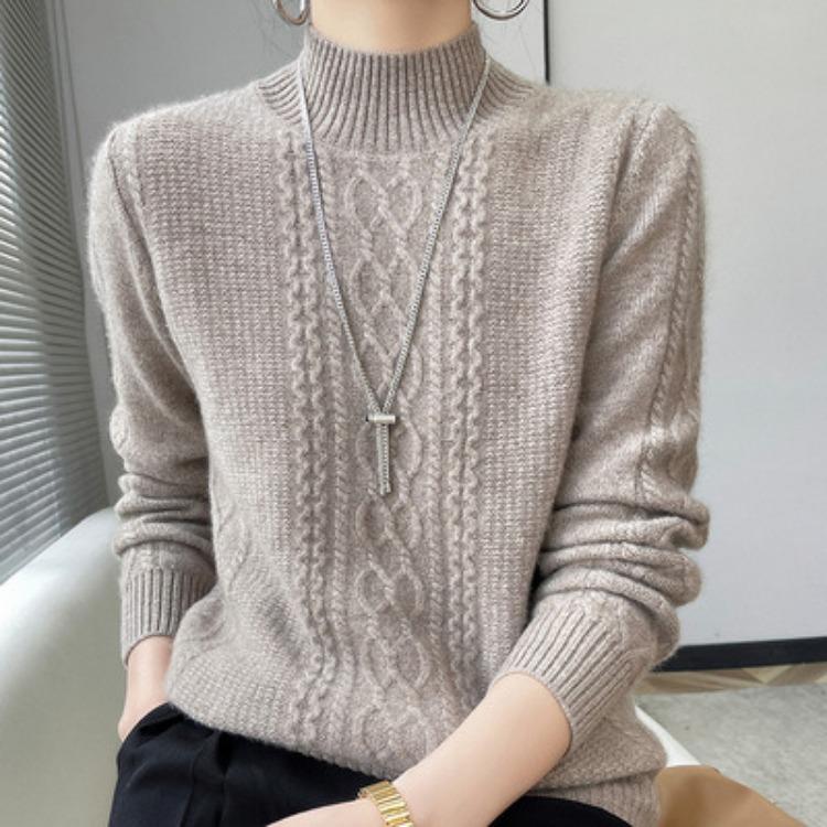 Autumn and Winter New Half High Neck Loose Sweater Women's Knitted Underlay