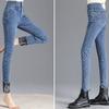 Hochtaillierte Fleece-Jeans, Damen Herbst- und Winter-Skinny-Jeans, Gerade geschnitten, Eng anliegend, Verdickte und schlankmachende Bleistifthose