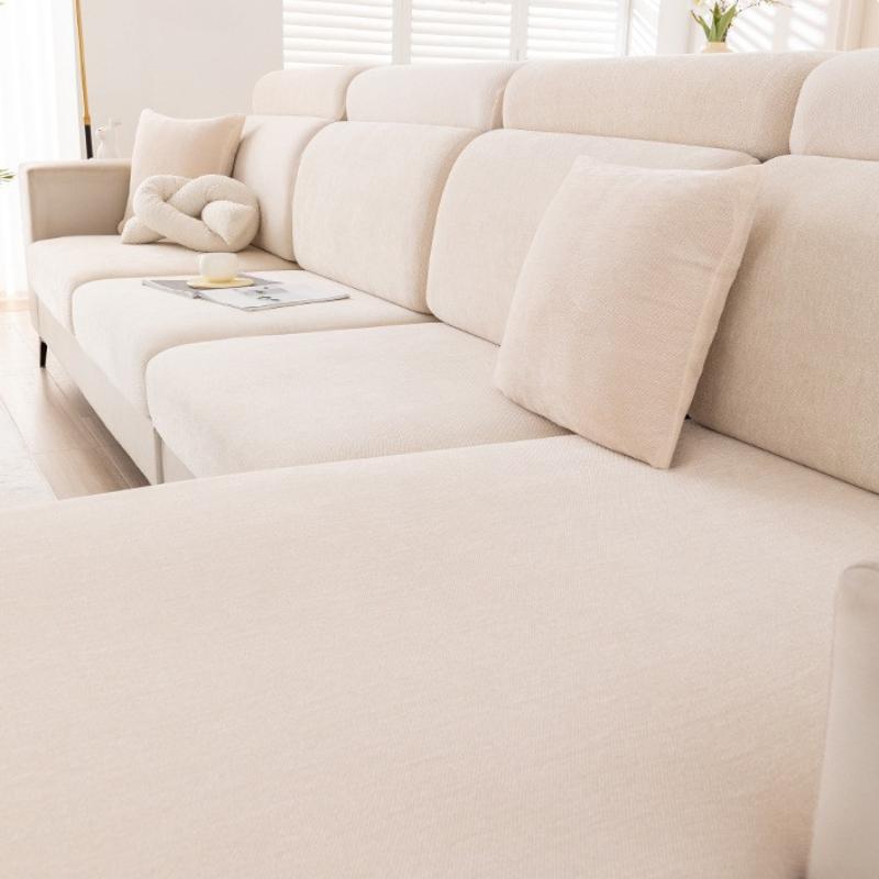 

Универсальный эластичный чехол для дивана с полной спинкой и подголовником, накидка в простом стиле из шенилла, чехол на подушку сиденья для мебели в гостиной Plus-S-1Seat бежевый