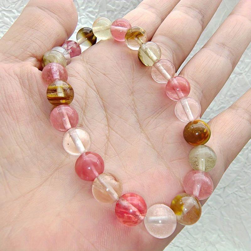 1PC Natural Watermelon Rind Stone Beaded Bracelet, Suitable for Both Men and Women, Perfect for Everyday Wear, Parties, and Weddings.