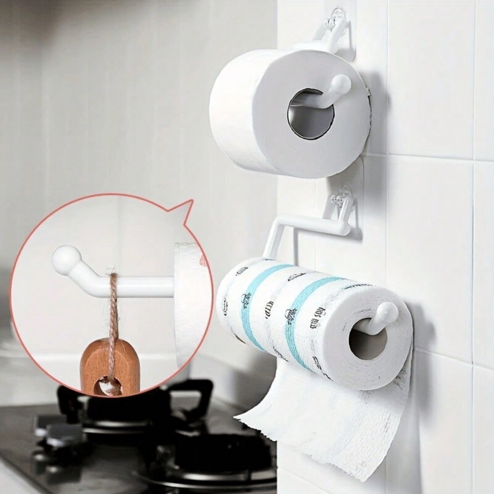 1pc Punch-free Kitchen Paper Towel Rack, Toilet Paper Holder, Paper Roll Rack Hanger, Plastic Film Storage Rack, Rag Storage Rack