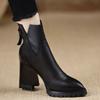 Platform Cowhide Pointed Toe Zip Booties Women's High Heel Boots Block Heel New Brown