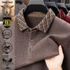 Men's Thick 100% Wool Knit Polo Sweater - Middle-Aged, Lapel Design for Autumn/Winter Warmth