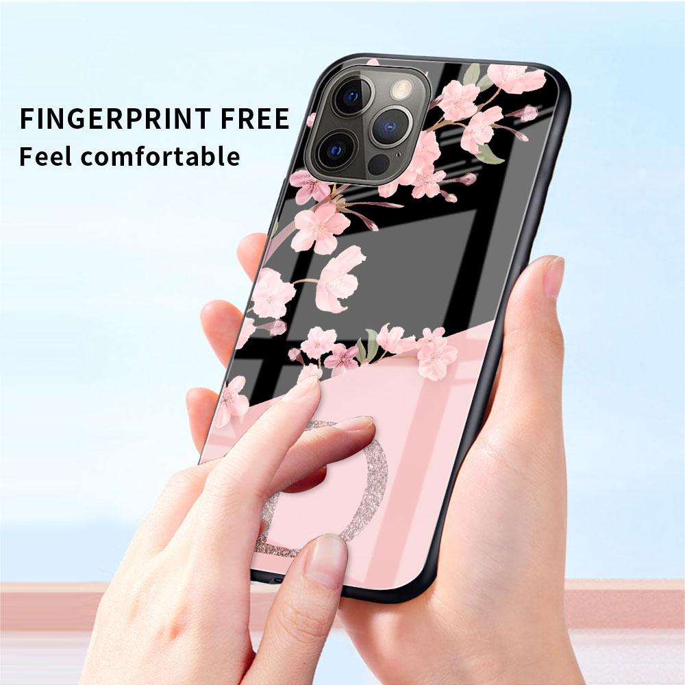 Glass Case For Apple iPhone 14 13 Pro 11 12 7 8 Plus SE 2022 XR X XS Max 6 6S Phone Cover Custom Cherry Blossom Flower Initial