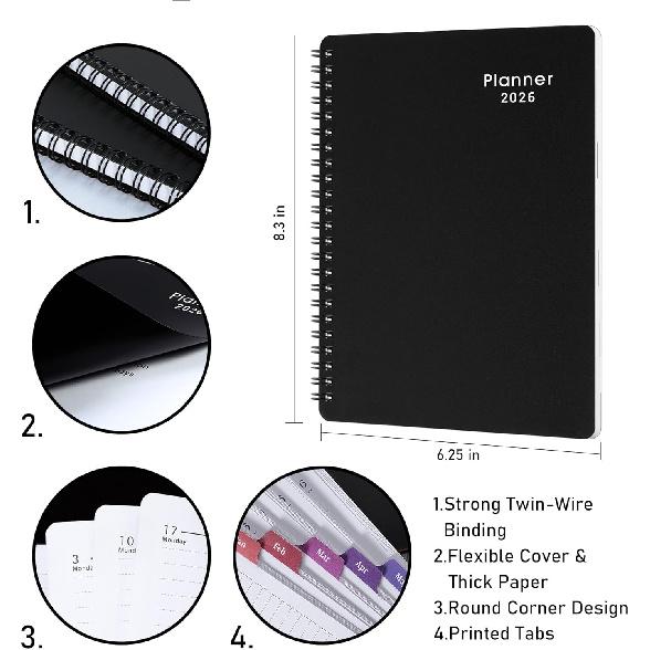 2026 Planner - Weekly & Monthly Planner 2026, Planner 2026, From January 2026 - December 2026, 6.25 in × 8.3 in, Flexible Cover, Twin-Wire Binding -