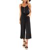Women Casual Sleeveless V Neck High Waisted Wide Playsuits Beach Jumpsuit
