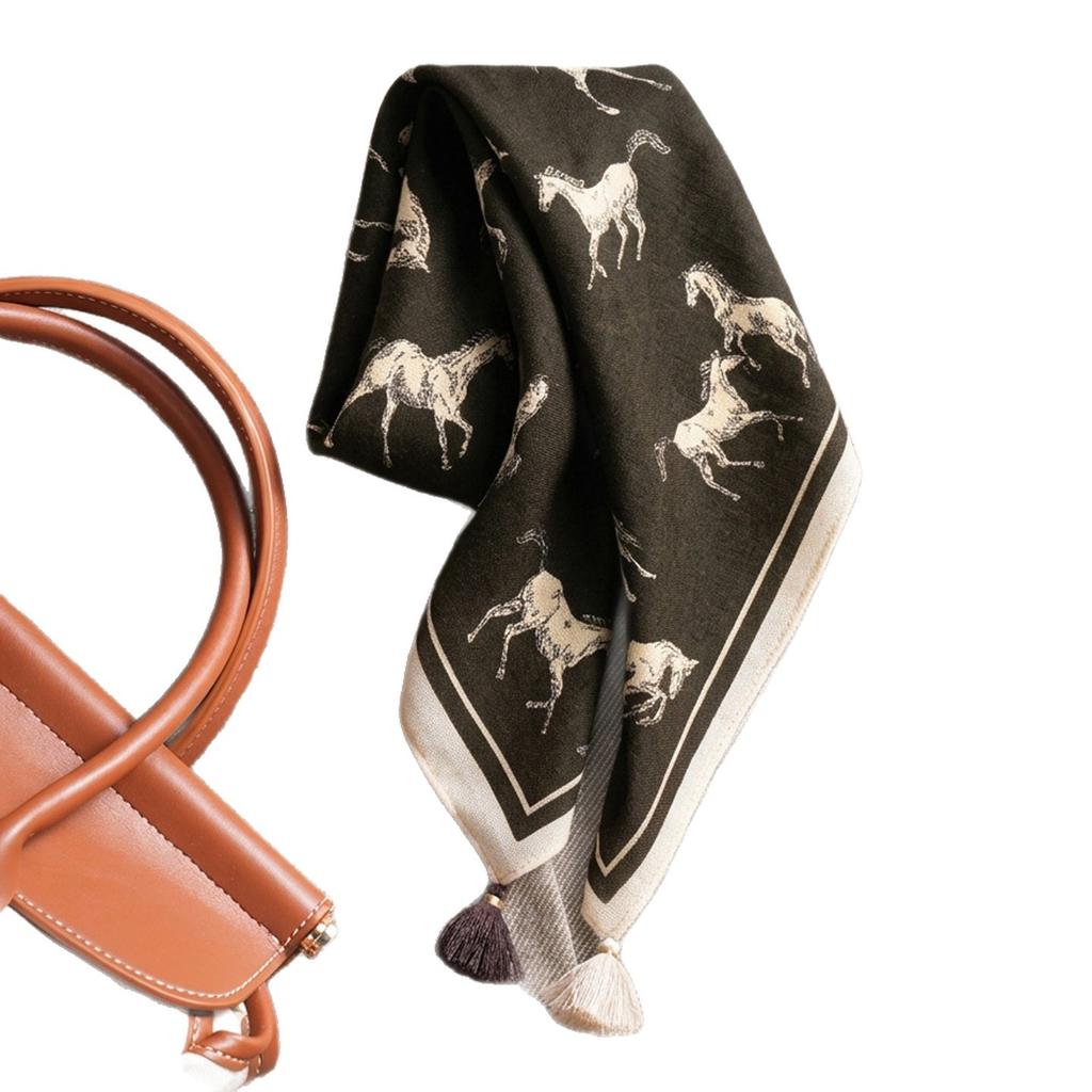 Coffee Horse 71 Premium Cotton and Linen Small Square Scarf Women's Retro Velvet Neck Small Silk Scarf Thin Scarf