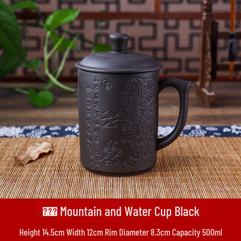 Large Ceramic Purple Clay Tea Cup with Lid and Filter