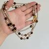 Vintage Maillard Přírodní tygří oko Choker náhrdelník pro ženy Skládané krční korálkové řetízky Šperky Dárek
