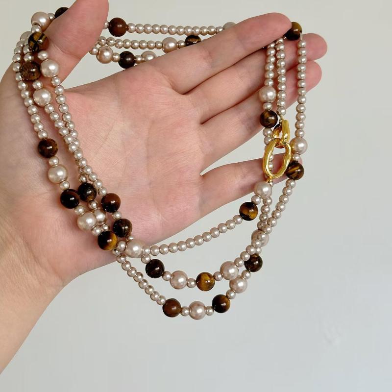 Vintage Maillard Přírodní tygří oko Choker náhrdelník pro ženy Skládané krční korálkové řetízky Šperky Dárek