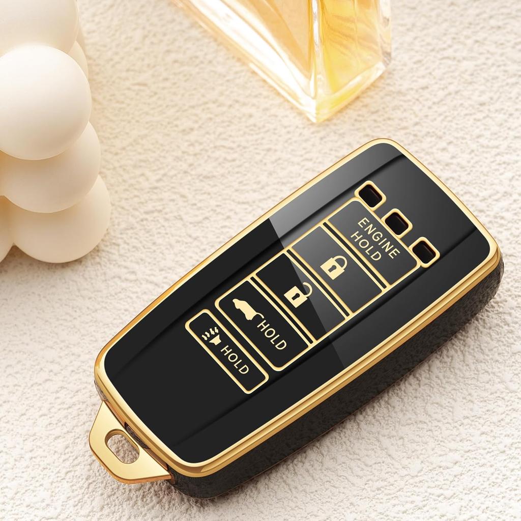 For Acura Key Fob Cover with Engine Hold Remote Start 5 Button Car Key Case Protector for Acura MDX RDX RLX TLX Black Gold Accessories 2017 2018