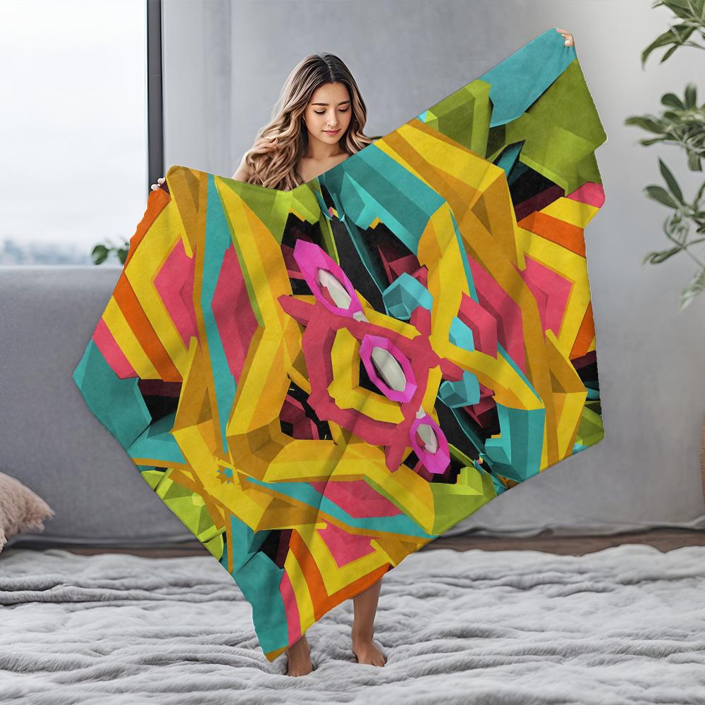 Geometric Print Throw Blanket - Abstract Colorful Sofa Bed Blanket Decorative Throw Cushion Cover for Living Room Bedroom