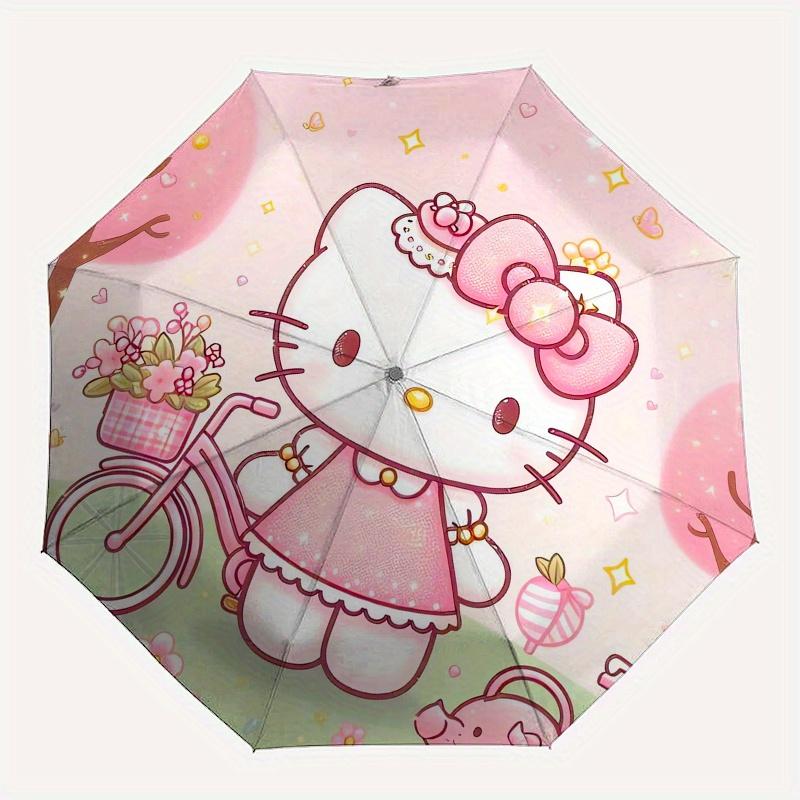Hello Kitty,Pink Theme Automatic Folding Umbrella-Simple 8-Rib Design, Bright Cartoon Pattern, Durable Iron Frame, Suitable For Travel, Outd