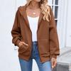 Women's Fashionable Solid Color Zipper Long Sleeved Hooded Pocket Sweatshirt Jacket