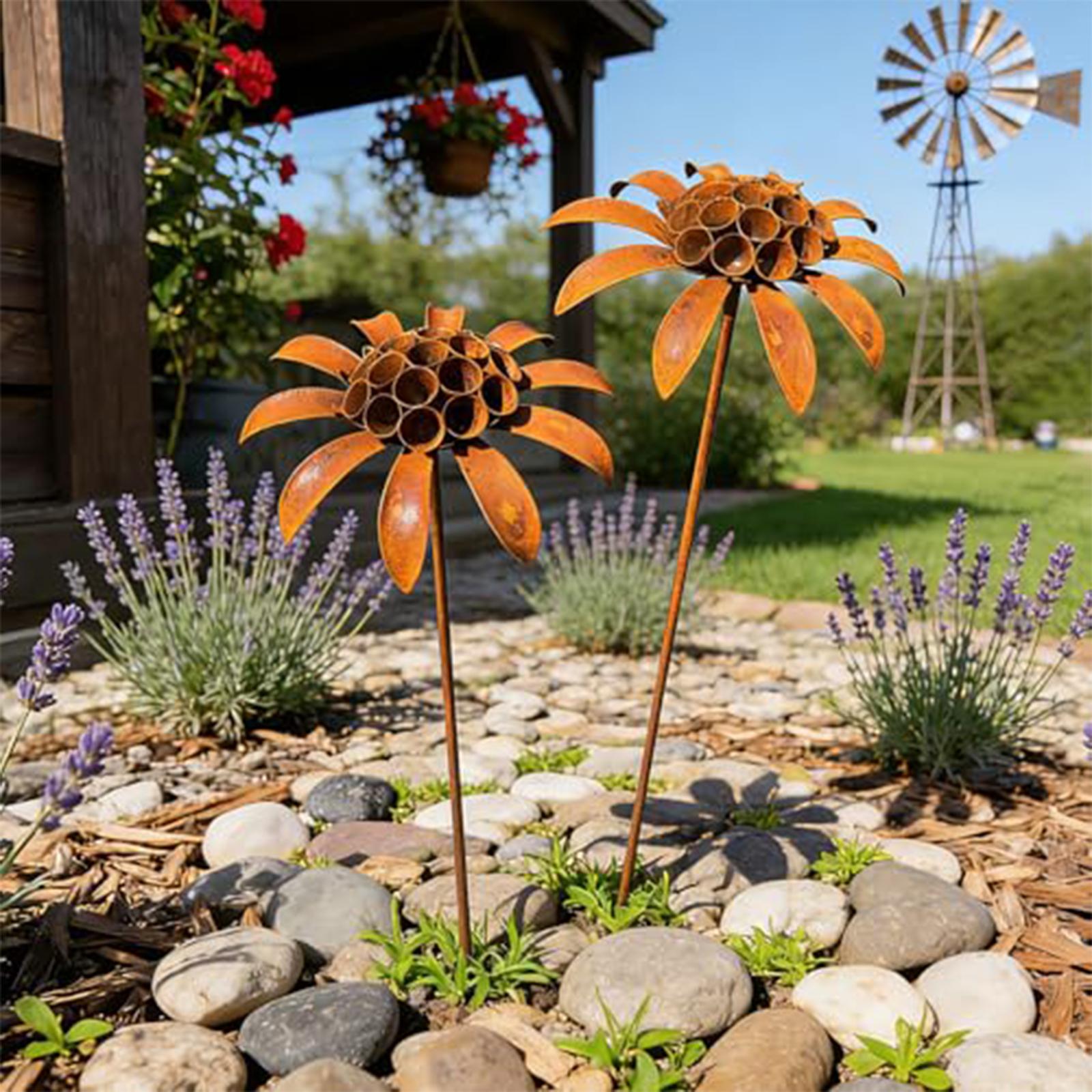 

Металлические цветы для улицы Декоративные колышки для сада Украшения для клумб Металлические вставки для садового грунта One Size