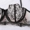 Women's Sexy Thin Bra Set Floral Embroidery Mesh Splicing Lingerie Set Push-Up & Breathable Bra Lingerie Set