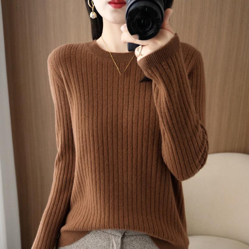 Damen Pullover Herbst Winter Langarm Pullover O-Ausschnitt Warmer Pullover Koreanische Mode Unterziehshirts Lockerer Jumper
