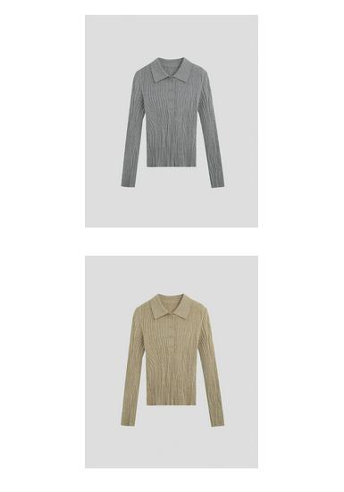 Yangtze Yarn 100% Wool Women's Wave Pattern Long Sleeve Polo Collar Sweater