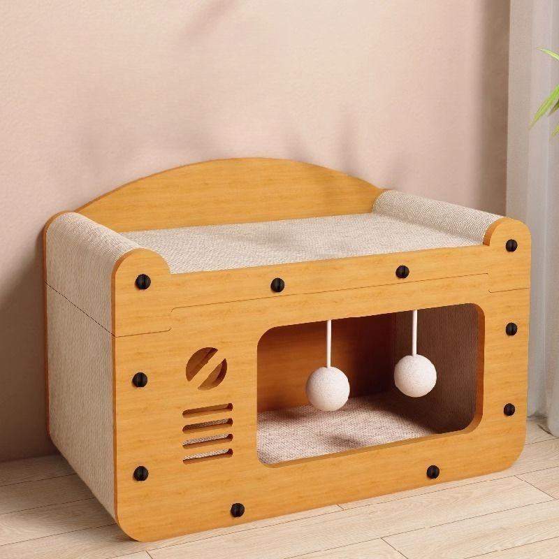 Cat scratch board, wear-resistant cat paw board, cat bed integrated, all-season universal, cat house, cat toy products, non-shedding, double-layer