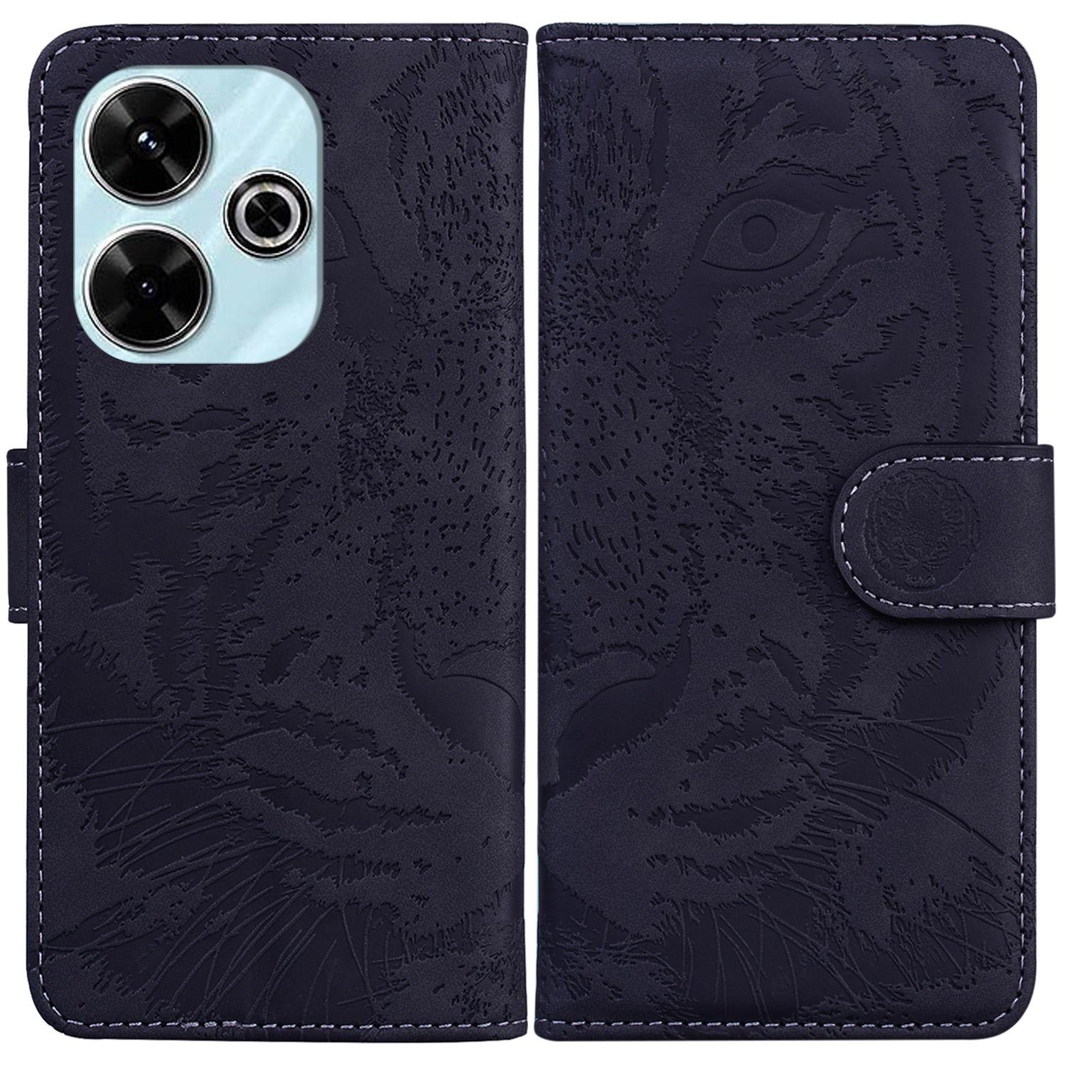

For Xiaomi Redmi 13 5G/13 4G/Poco M6 4G Case Tiger Imprint Anti-Fall PU Leather Phone Cover Black
