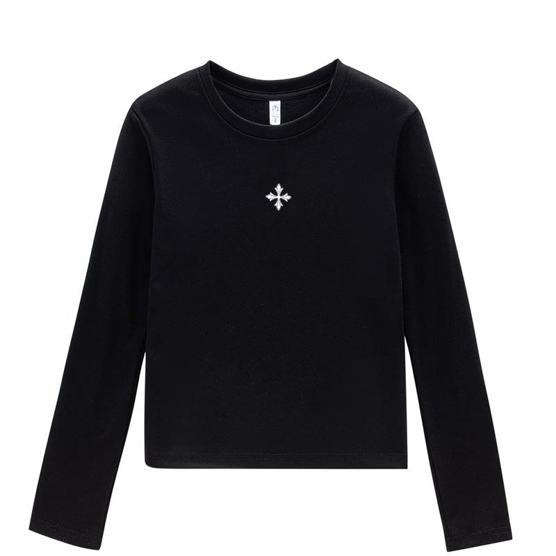 

Женская весенне-осенняя футболка с длинным рукавом, круглым вырезом, облегающего кроя, базовая, с принтом, пуловер, топ для многослойности XL