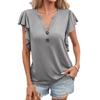 Women's V Neck Lotus Sleeves Elegant Women's Short Sleeve Top T-shirt