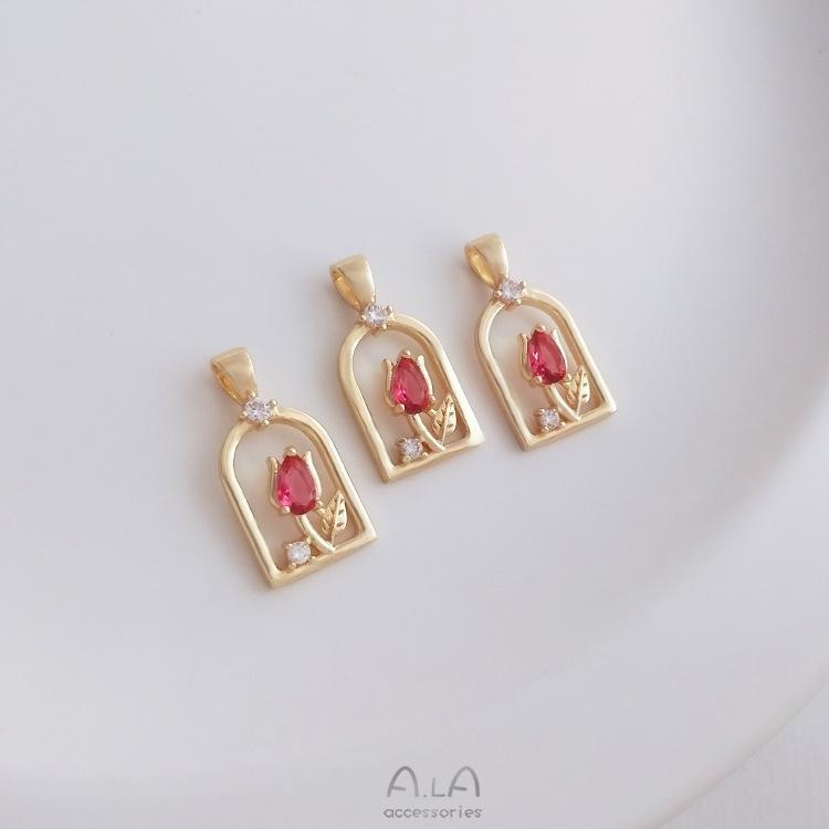 14K Gold-Filled Zircon Tulip Pendant for DIY Bracelet or Clavicle Necklace.