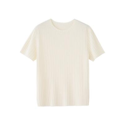 Tencel Acetate Waffle Knitted Short Sleeve Women's Crew Neck Loose Pullover Simple Top