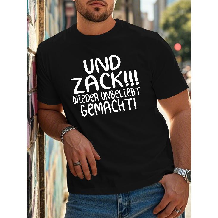 Men's Black Short-sleeve Crewneck Tee with Bold White German Graphic Print, Relaxed Fit, Soft Cotton Feel, Streetwear Style for Casual Outings