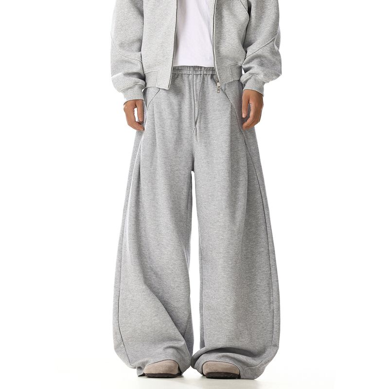 Gray Sweatpants for Men and Women, with a Unique Design, Deconstructed, Loose-Fitting, Slimming, Straight-Leg, Wide-Leg, Scimitar-Style Sports Pants