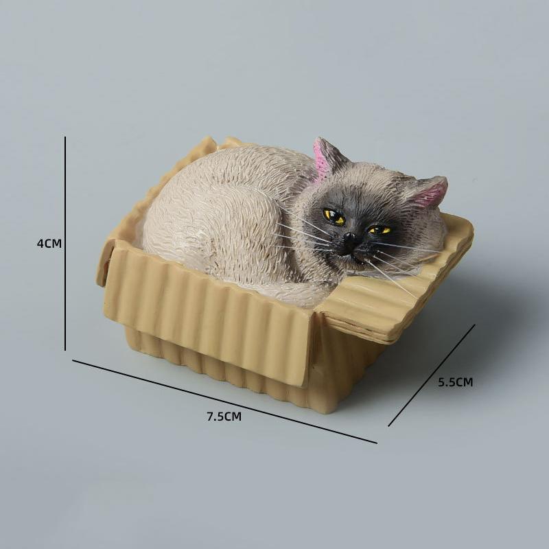 Resin Napping Cat In Box Figurine Cute Kawaii Desktop Ornament for Car Dashboard Bedroom Living Room Decor