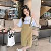 Girls Summer Solid Short Sleeve T Shirt with Cute Denim Overalls Set