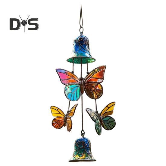 Butterfly Wind Chime Metal Stained Glass Wind Chime Hanging Decoration for Indoor Outdoor Garden Patio Porch Home Decor
