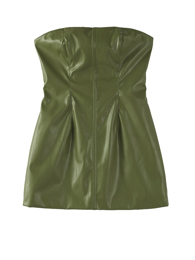 

Женское кожаное платье без бретелек Женское платье без рукавов Рождественский фестиваль День рождения Зеленое платье S