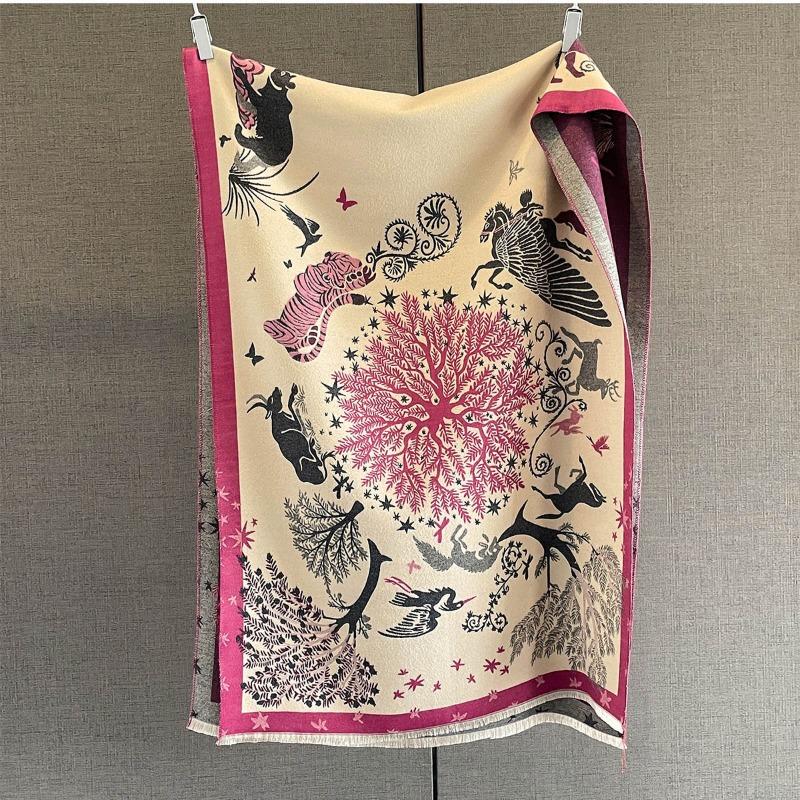 Autumn New Cashmere Tassel Scarf Women's Fashion Age-reducing Jacquard Scarf Warm and Thickened Large Shawl
