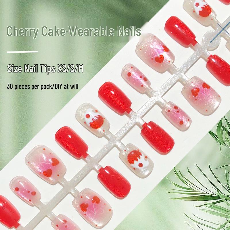 

Strawberry Red Sweetheart Nail Set: Cherry Ice Cream & Cat Eye Design, Removable, 30 Pieces YM763 Cherry Cake [30 pieces/strip] All Size S