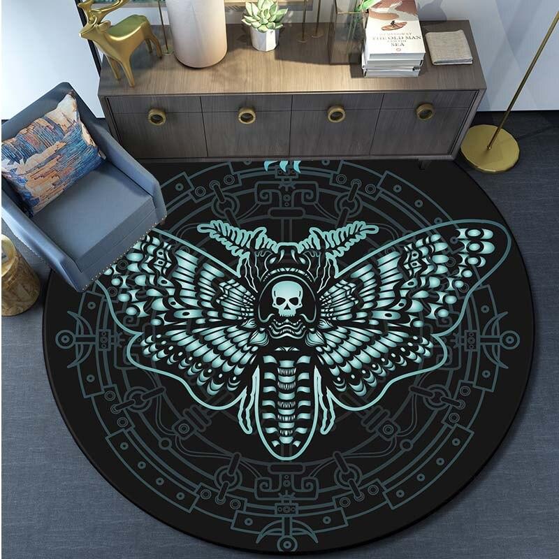 Alfombra de polilla de la muerte, alfombra redonda con calavera gótica, alfombra para sala de estar con mariposa y Luna, alfombra para baño y cocina, felpudo