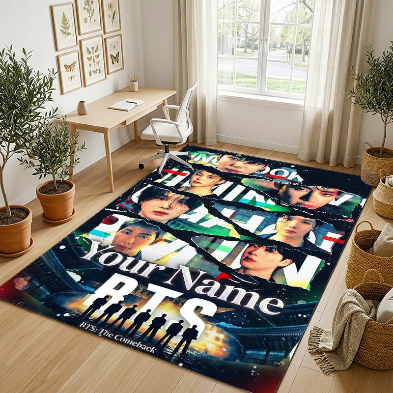 Personalized Crystal Velvet Carpet,BTS Custom Printed Name, Plush Area Rug For Home Indoor Decor