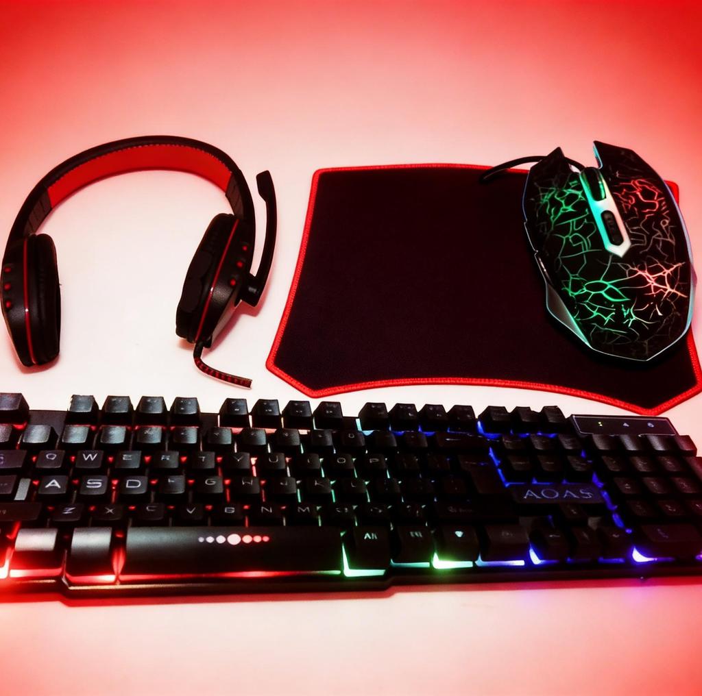 AOAS 4-in-1 Gaming Set: Backlit Keyboard + RGB Mouse + Headset with Mic + Mousepad, Immersive Play