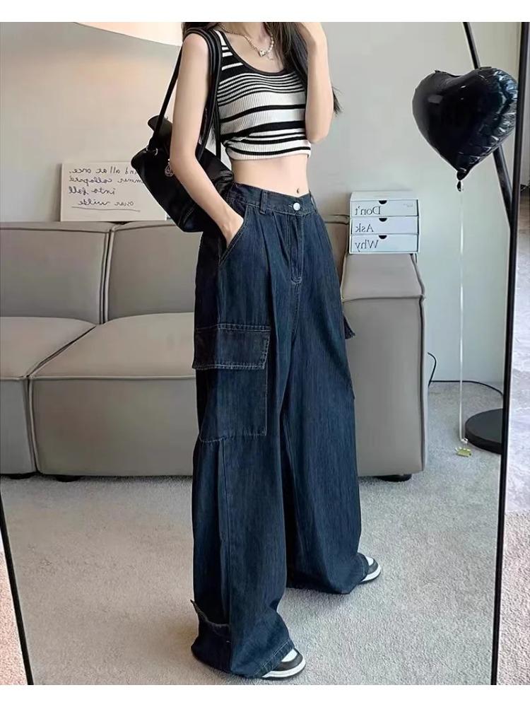 Jeans Blu Larghi Harajuku da Donna per l'Estate Streetwear Hip Hop Oversize Casual Gamba Larga Vintage Pantaloni in Denim Y2k Pantaloni Larghi