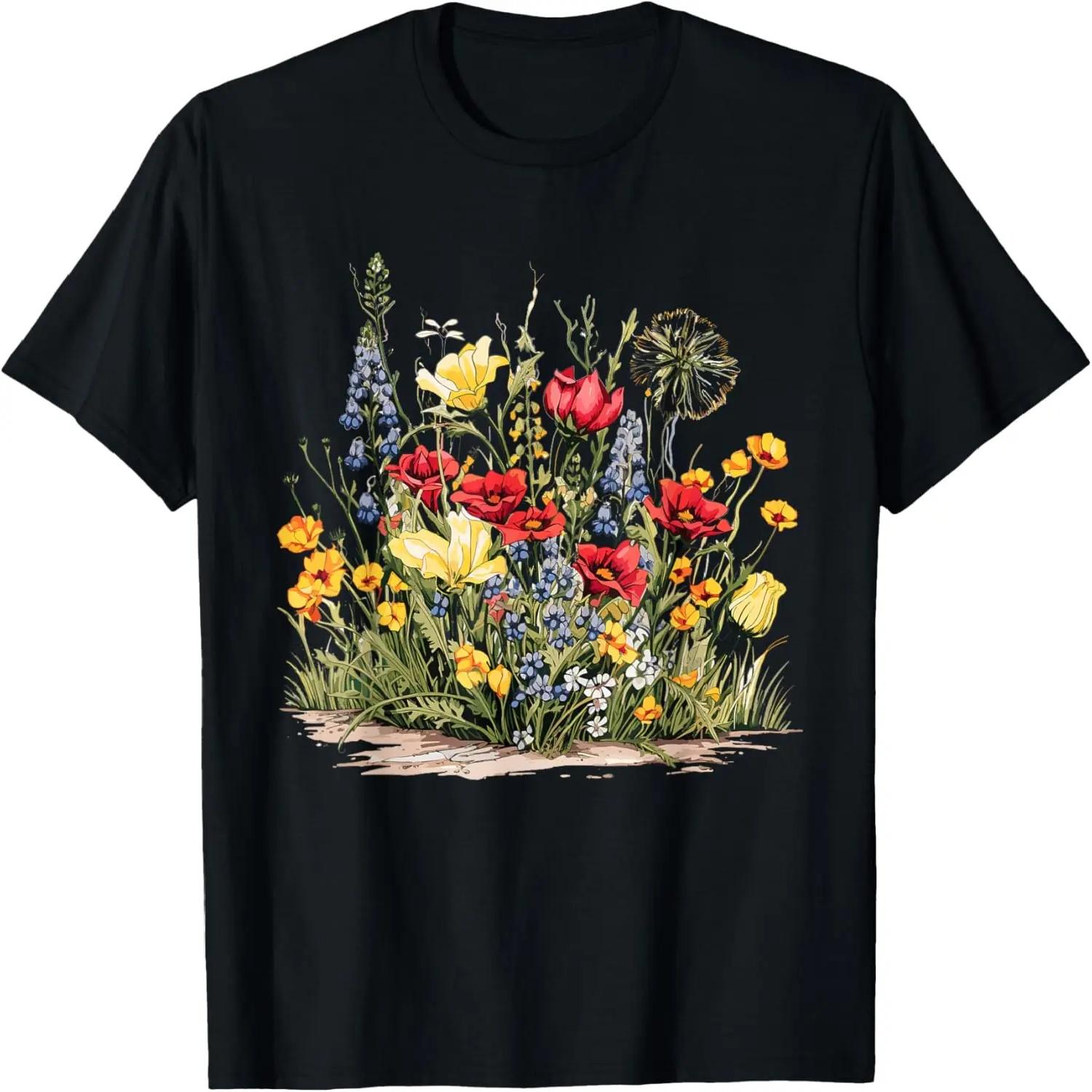 Texas Flag with Floral Spring Texas Wildflowers T-Shirt S чёрный