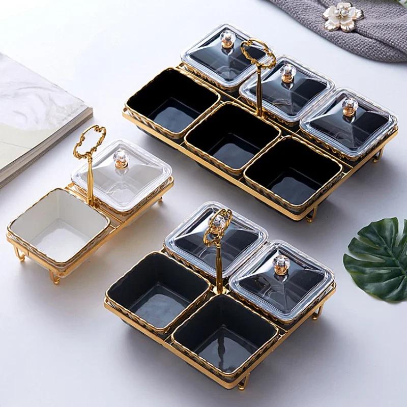 Ceramic Compartmented Fruit Plate Trays for Serving Food Snack Dish Ceramic Dishes To Eat Plates Bowl Tray Dry Tableware Kitchen