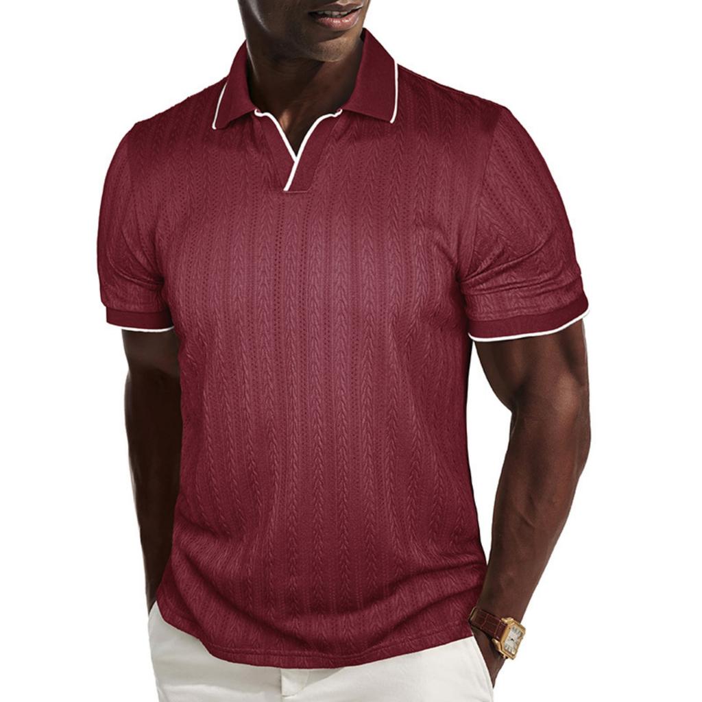 Herren lässiges stilvolles texturiertes Strickoberteil - Herren Stretch Golf Sport Kurzarmoberteil