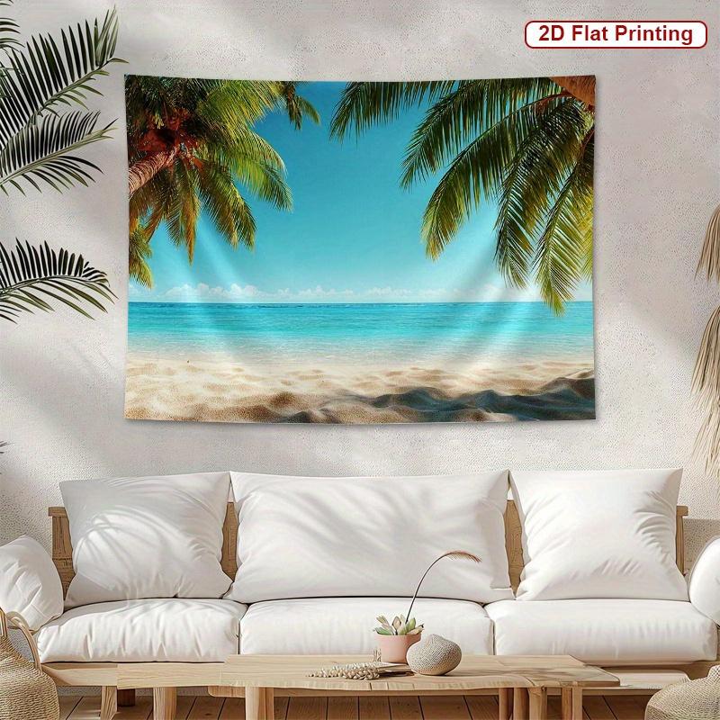 Tropical Beach Tapestry Palm Trees Turquoise Ocean Summer Scene Polyester 5161 In for Bedroom or Dorm