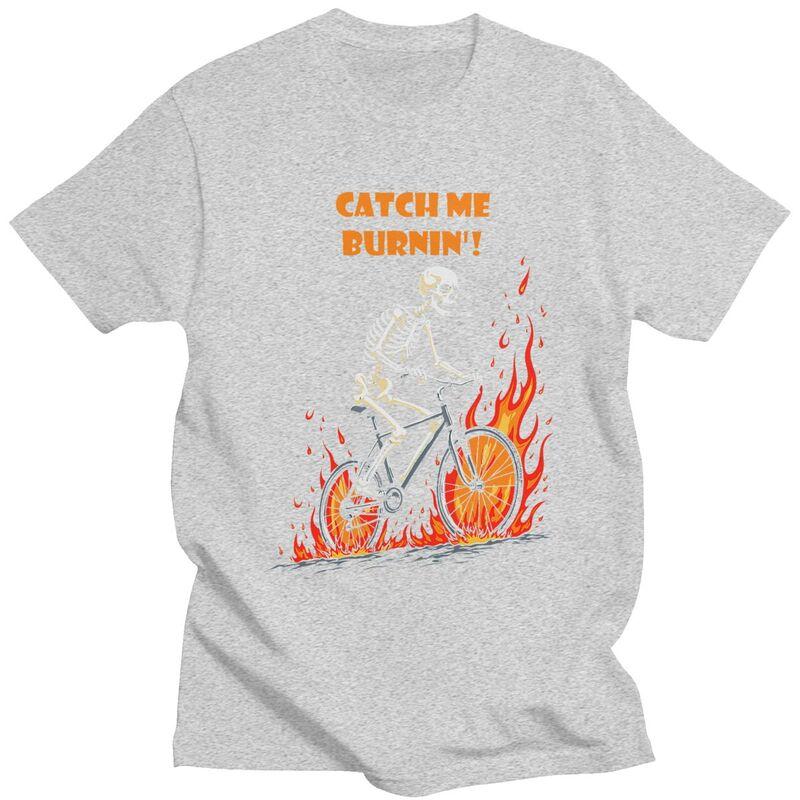 Custom Catch Me Burnin Bicycle Cyclist Skeleton T Shirts Men Pure Cotton Tee Tops Tshirts ShortSleeve Fashion Tshirt Clothing