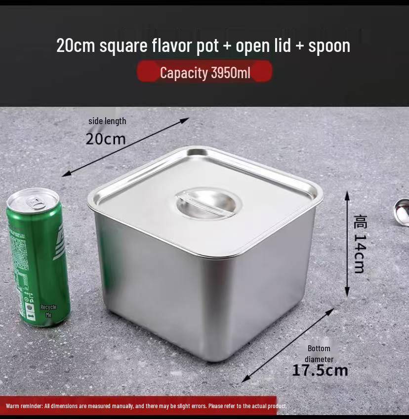 304 Stainless Steel Square Jam Bowl with Lid - Commercial Kitchen Seasoning and Sauce Container.